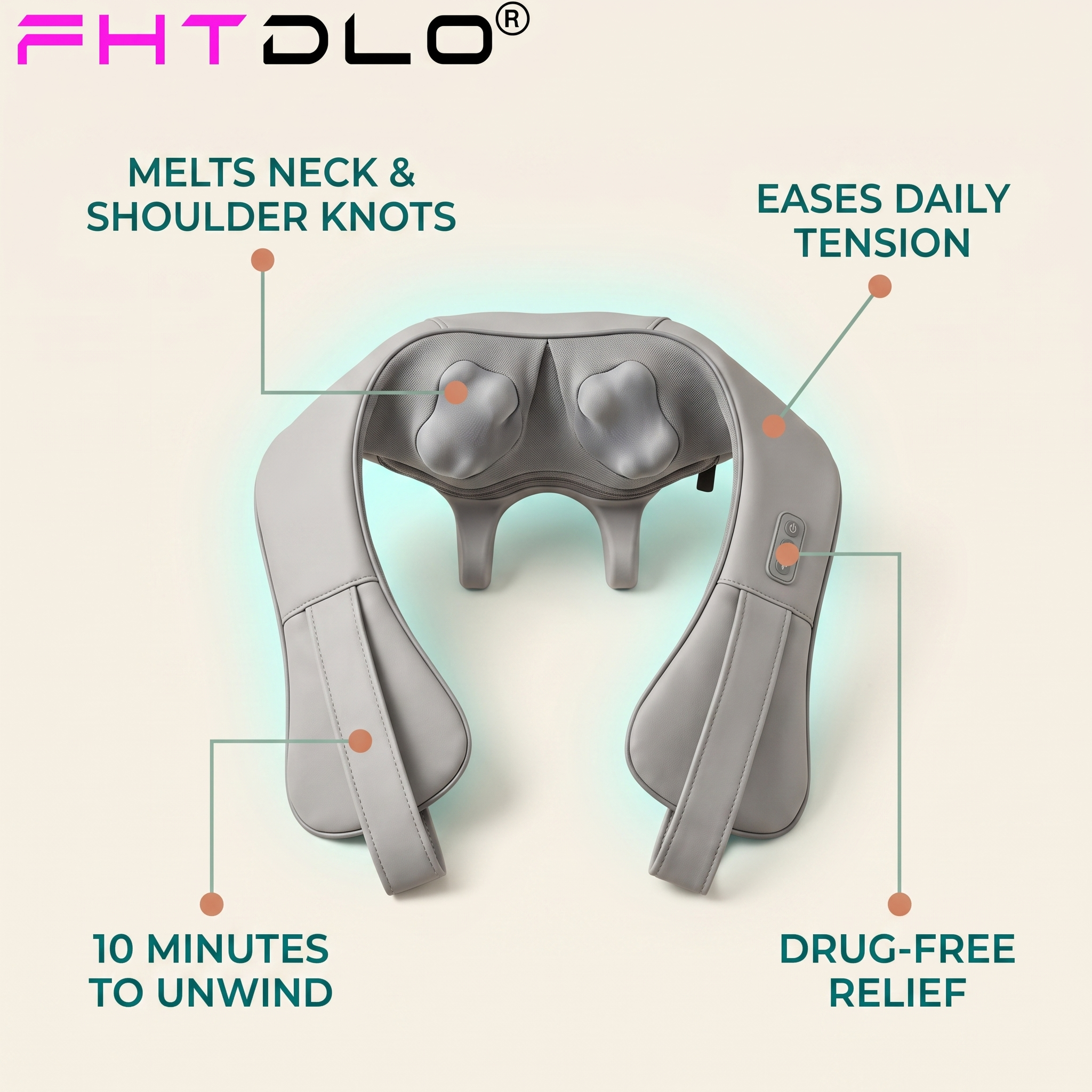 Neck Revive benefits: melts neck and shoulder knots, eases daily tension, drug-free relief, 10 minutes to unwind