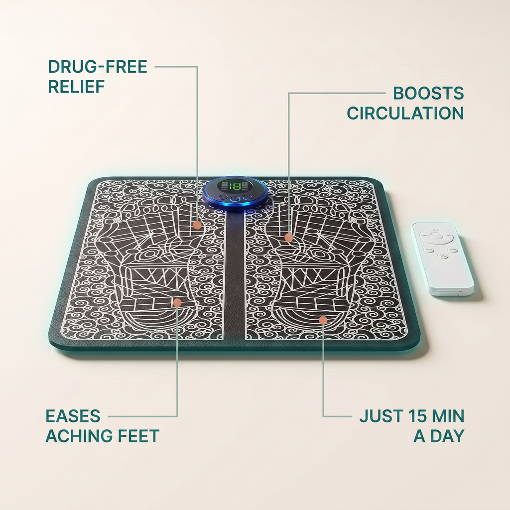 Foot Revive benefits: drug-free relief, eases aching feet, boosts circulation, just 15 minutes a day
