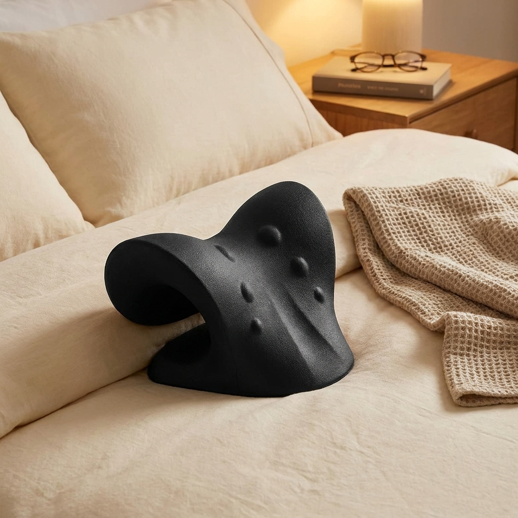 Limber Neck Restore on a bed as part of an evening wind-down routine