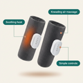 Limber Leg Revive heated calf massager wrap with callouts for soothing heat, kneading air massage, and simple controls